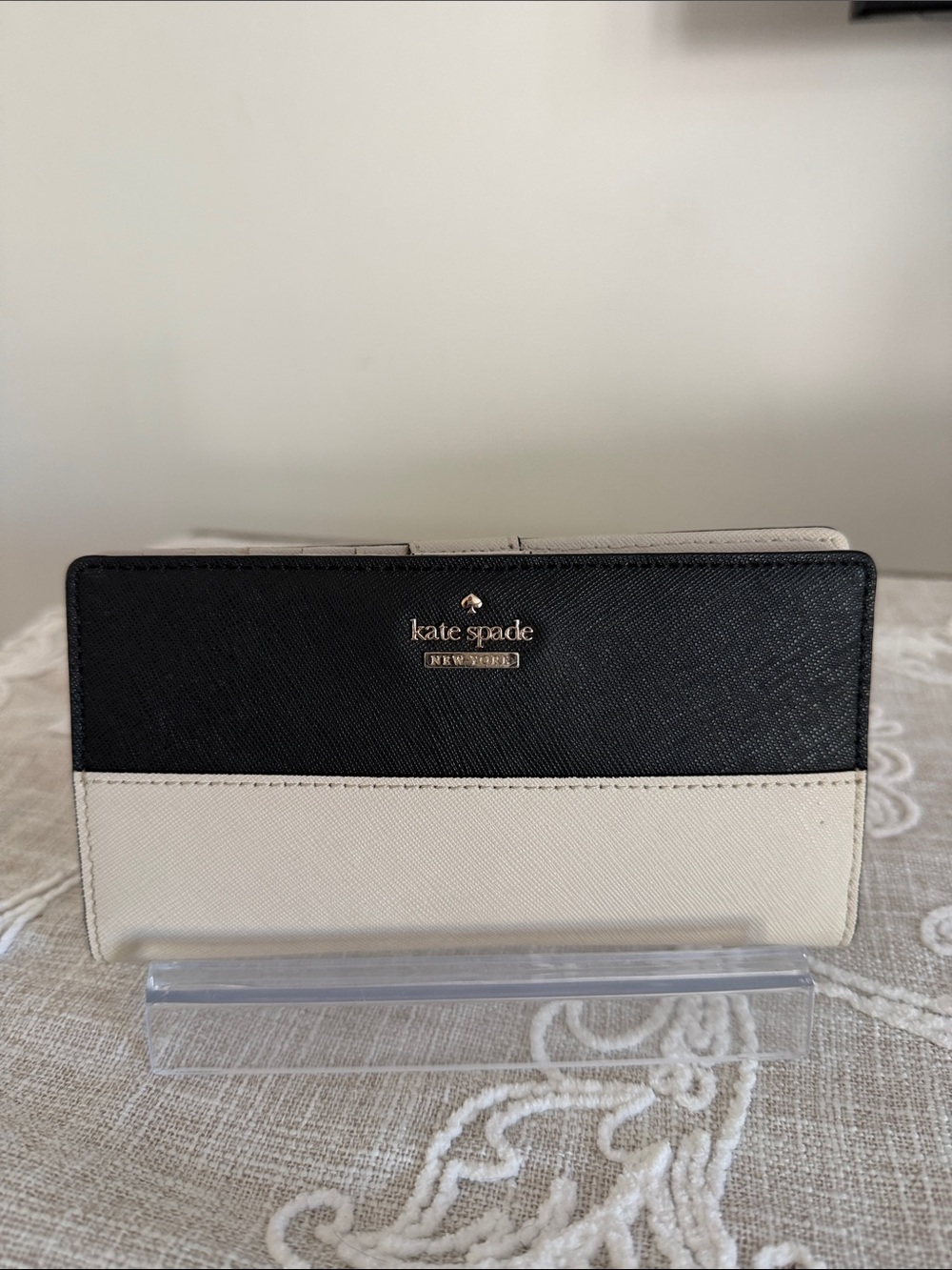 Kate Spade Two-Tone Black & Beige Saffiano Leather Bifold Wallet